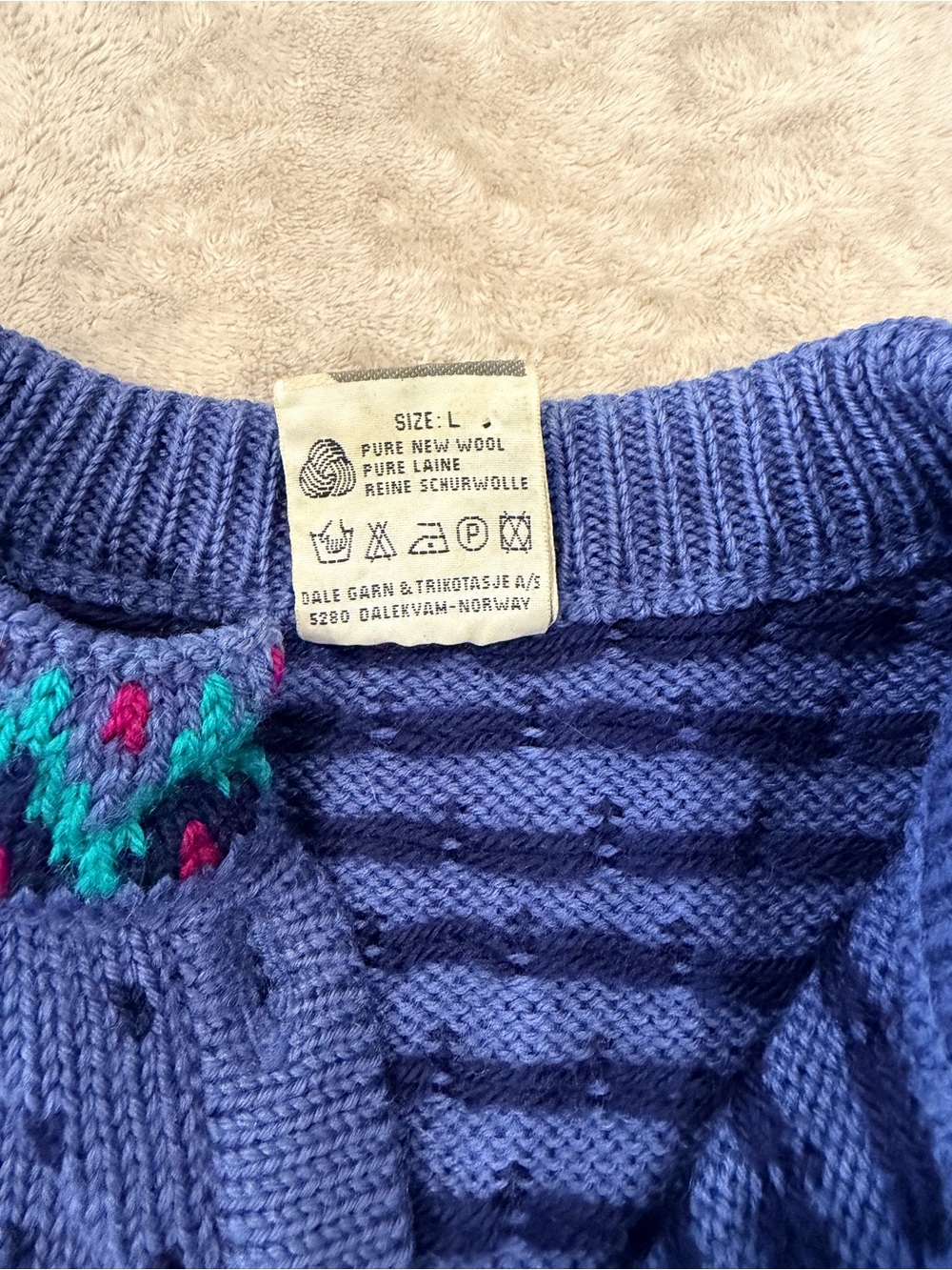 Dale of Norway Blue Geometric Knit Button Vintage Nordic Wool Cardigan Sweater L - Picture 3 of 7